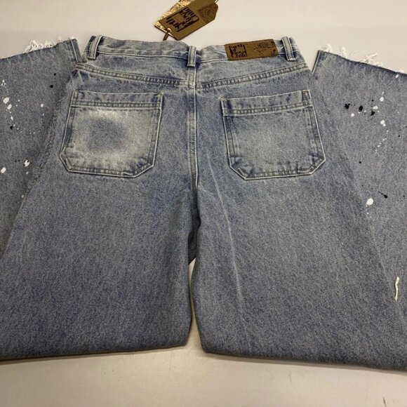 Birth Of Royal Child Men's Distressed Jeans Blue Size S – Chain Ink Print & Fray - Picture 5 of 11